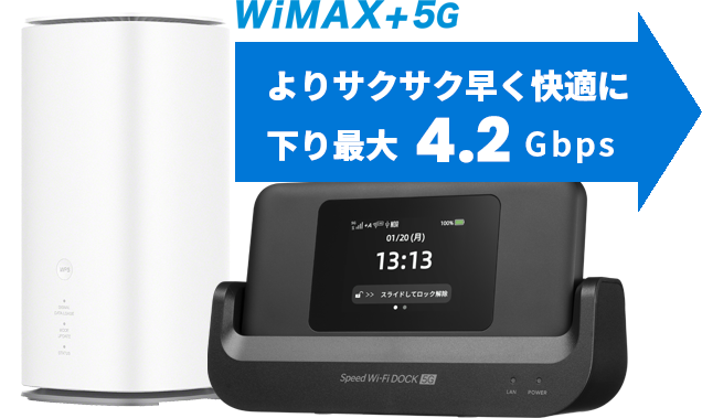 WiMAX+5G よりサクサク早く快適に下り最大4.2Gbps